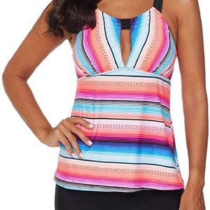 Halter V Neck Tankini Top with Skirted Bottom Swim